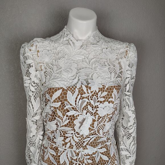 Jenny Yoo Lace White Samira Long Sleeve Mock Neck Mini Dress Size 8 Bride - Picture 13 of 16